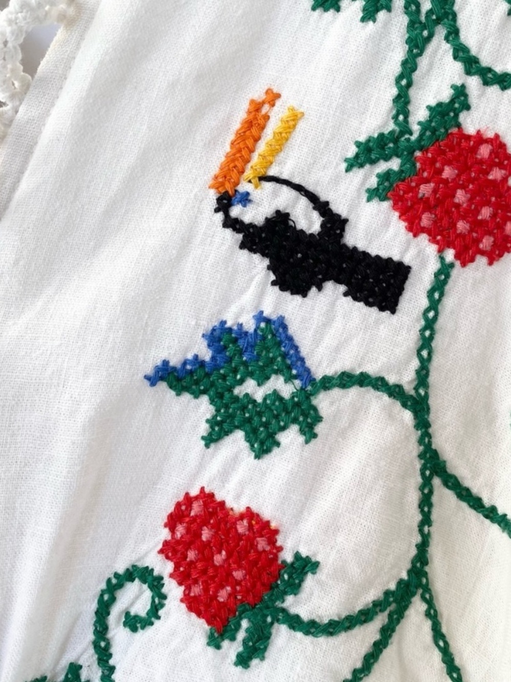 Farm Rio Cross Stitch Toucan Embroidered Midi Dress Linen Blend - Picture 6 of 7